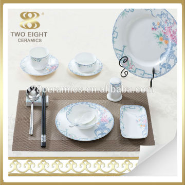 Conjunto de jantar de louça de porcelana azul e branca cerâmica